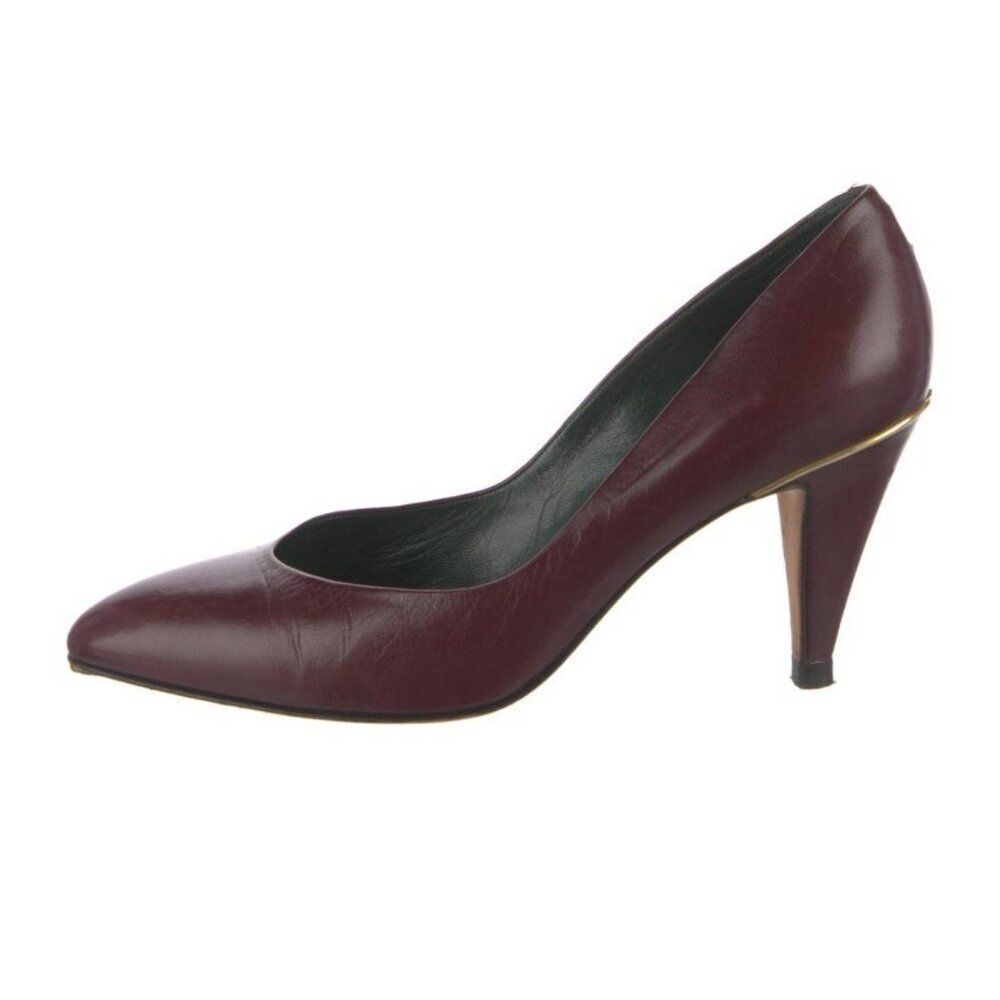 Gucci Authentic Genuine Leather Solid Red Burgundy Vintage Heels Pumps 6 Italy